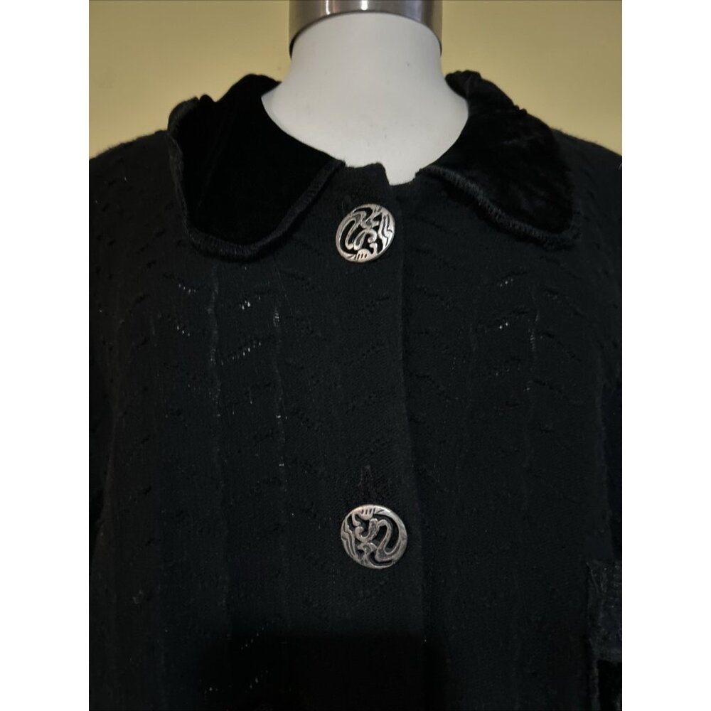 Witchy Jacket Womens L Black Velvet Patchwork Lace Crop Peek WhimsiGoth Fairy - Picture 4 of 13